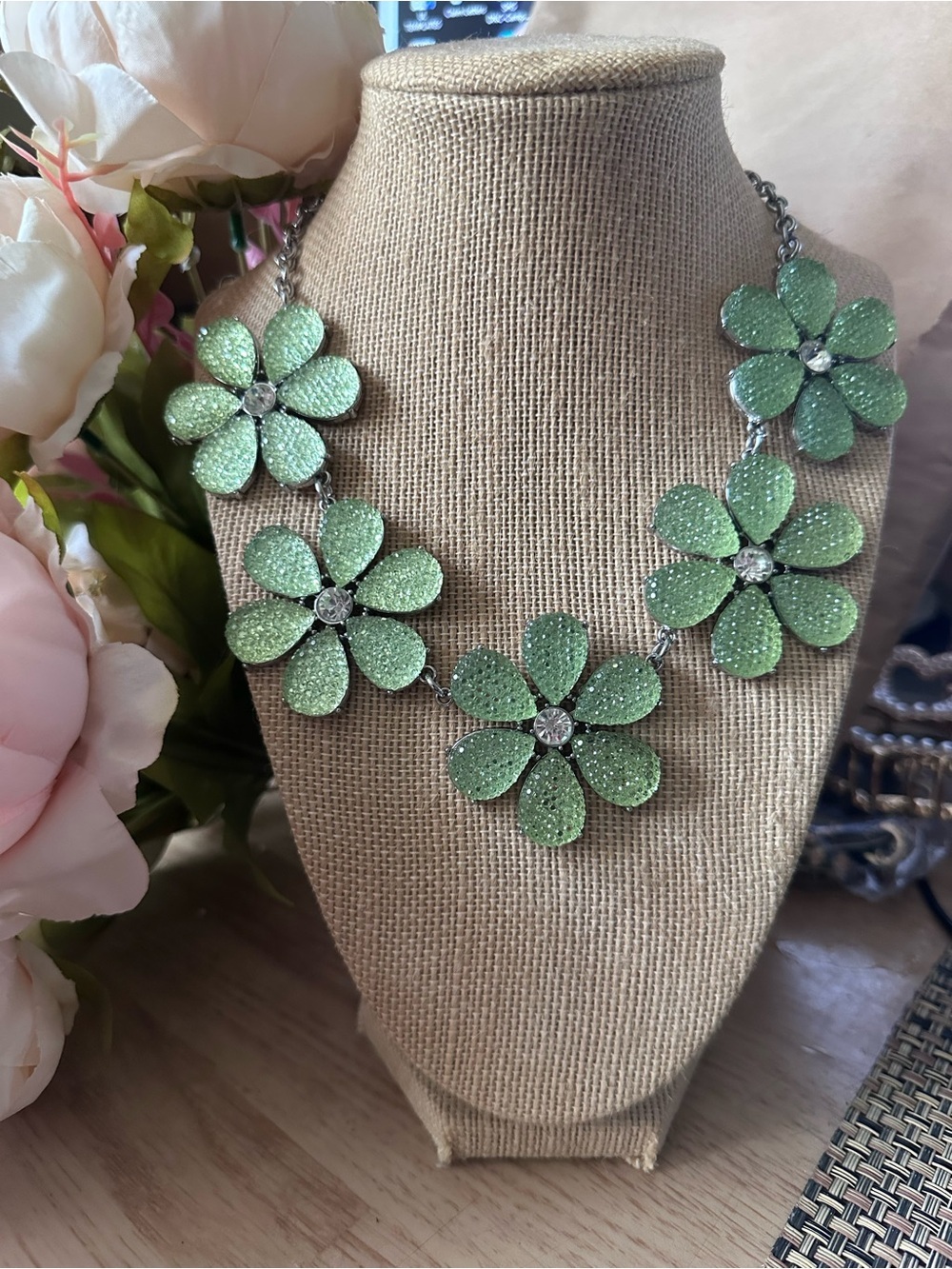 Coastal Cottage Mint Green Floral Necklace Beachy Boutique Jewelry